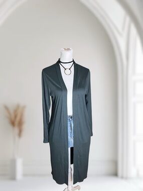 Nicole Miller New York Charcoal Ribbed Longline Duster Cardigan Size M